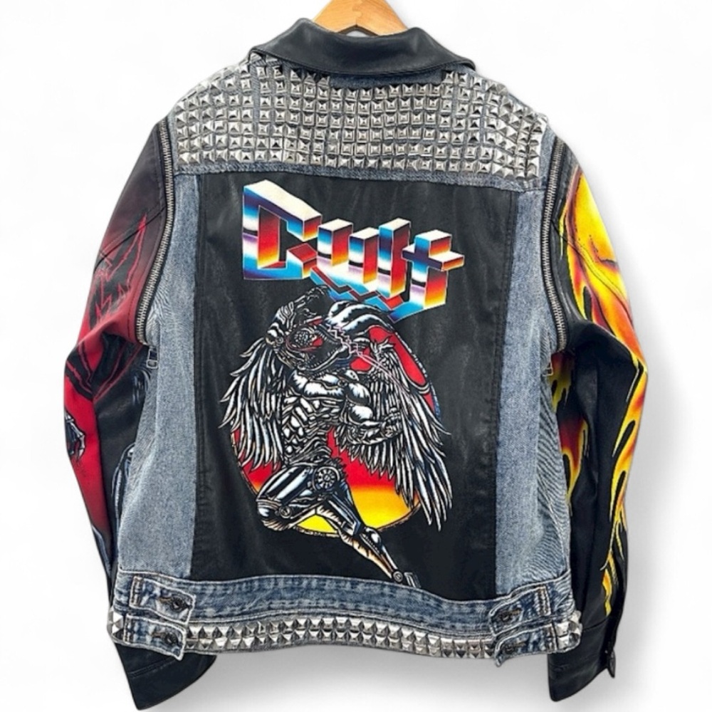 Cult of Individuality Type IV Denim Jacket Maiden Biker Studded Distressed L - Picture 2 of 10